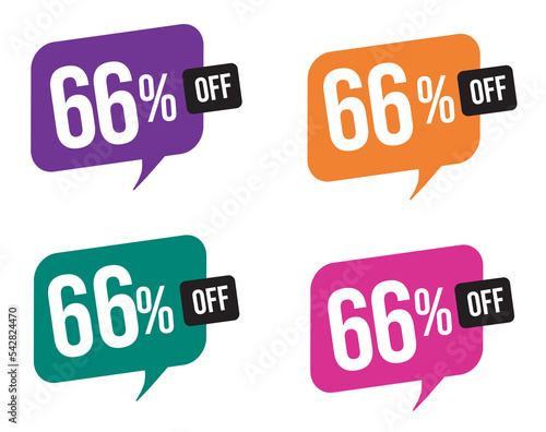 66 percent discount. purple, orange, green and pink balloons for promotions and offers. Vector Illustration on white background.