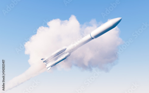 Fototapeta Naklejka Na Ścianę i Meble -  Rocket with blue background, 3d rendering.