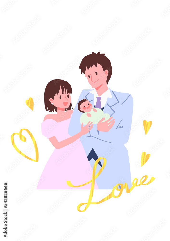 Obraz premium 夫婦と赤ちゃんのイラスト【ウェディング】