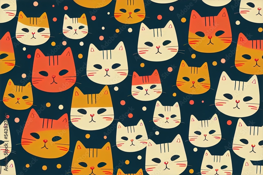 Cute Cartoon Cat Seamless Pattern on Light Background. 2d illustrated Cute Cartoon Cat Seamless Pattern on Light Background. 2d illustrated