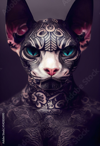 Portrait of Yakuza Cat Fully Tattooed