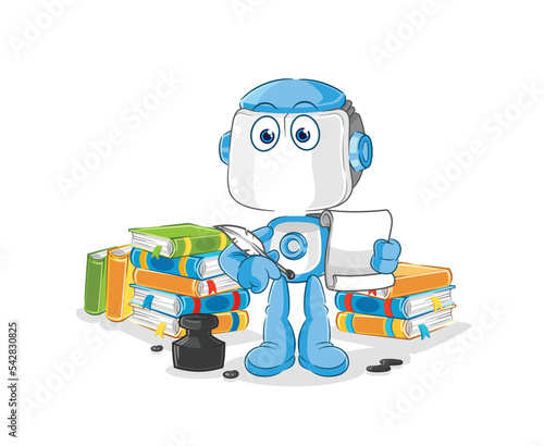 humanoid robot writer vector. cartoon character