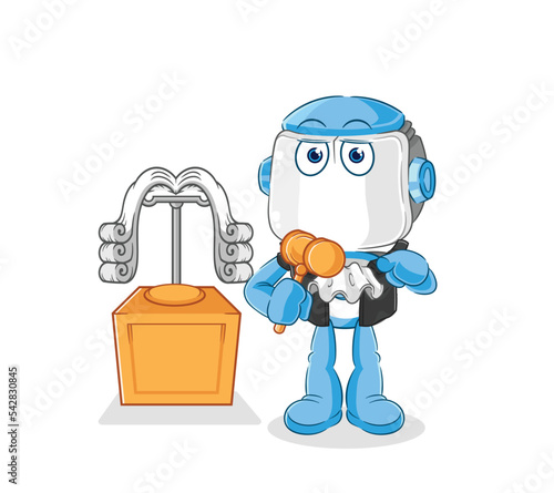 humanoid robot judge holds gavel. character vector