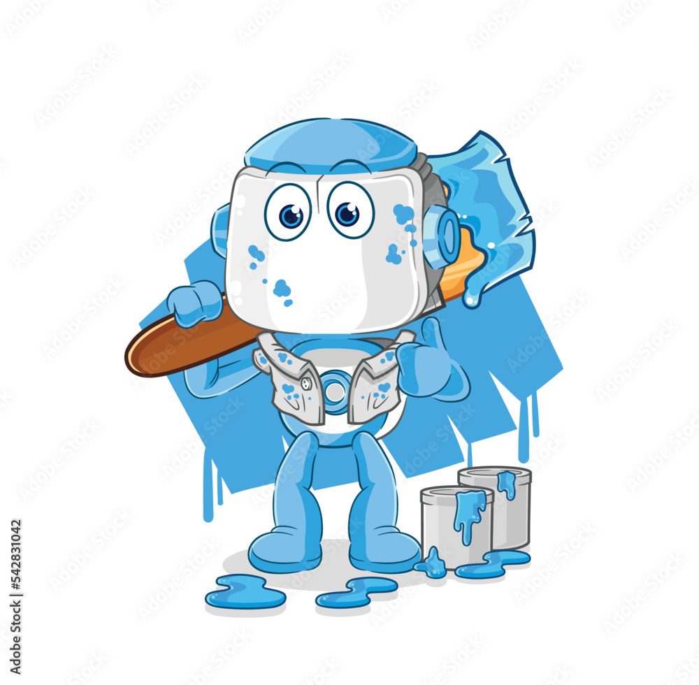 humanoid robot painter illustration. character vector