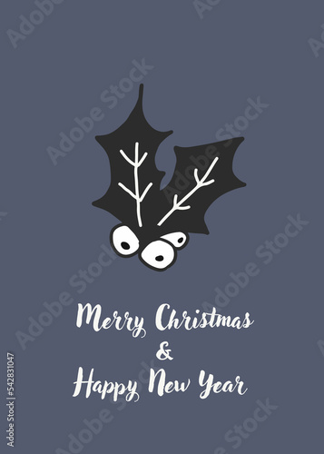 Merry Christmas and Happy New Year Scandinavian trendy abstract illustrations of holiday card with Blackthorn