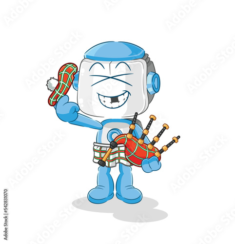 humanoid robot scottish with bagpipes vector. cartoon character