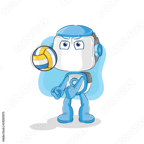 humanoid robot play volleyball mascot. cartoon vector