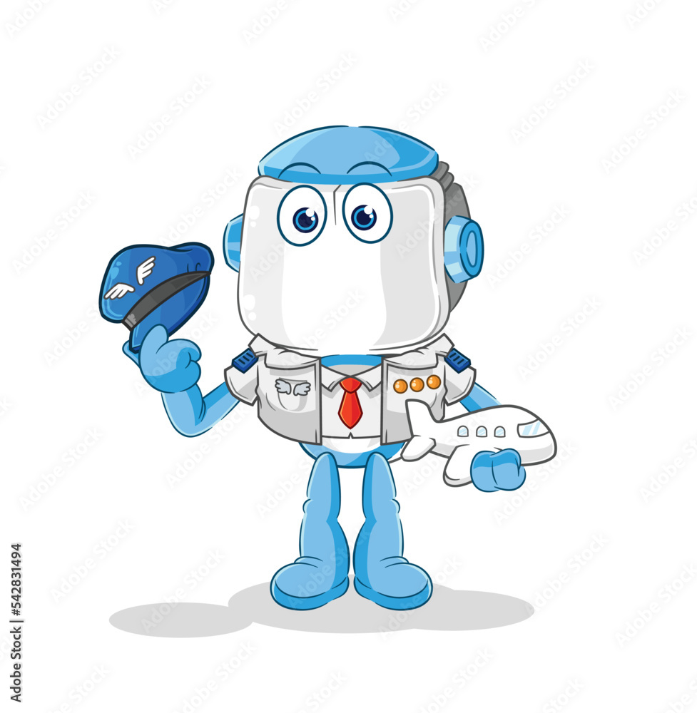 Obraz premium humanoid robot pilot mascot. cartoon vector