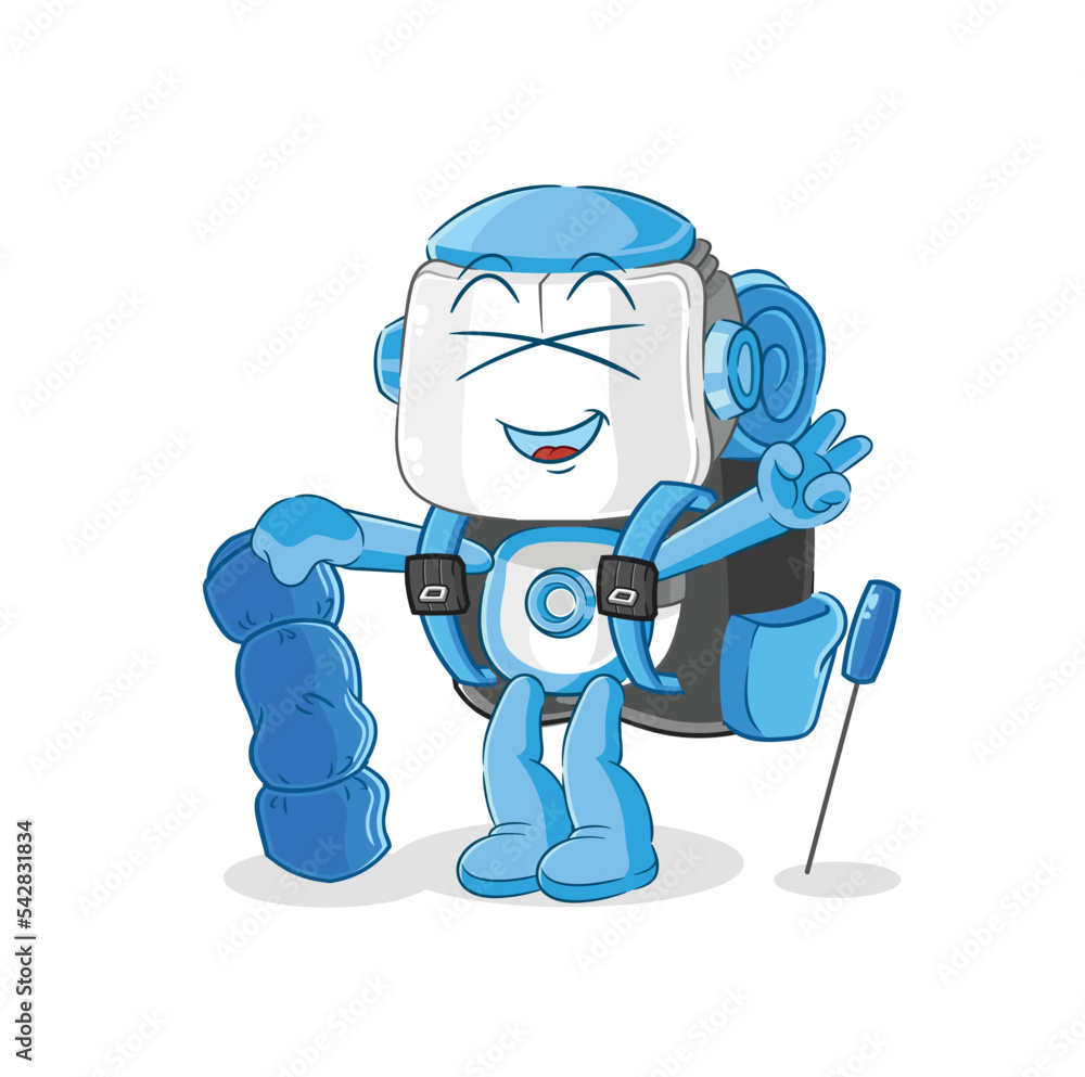 humanoid robot go camping mascot. cartoon vector