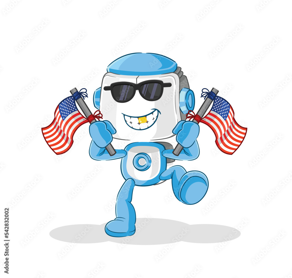 humanoid robot american youth cartoon mascot vector humanoid robot american youth cartoon mascot vector