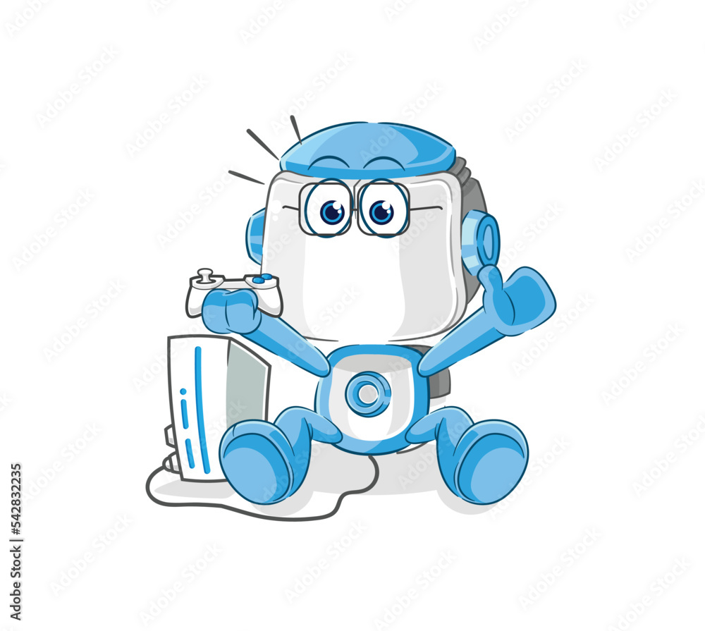 humanoid robot playing video games. cartoon character