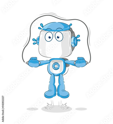 humanoid robot jump rope exercise. character vector