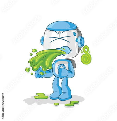 humanoid robot throw up cartoon. cartoon mascot vector