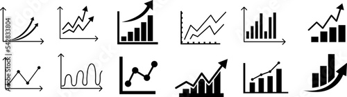 Set graphs icons.Growing and decreasing chart. Data statistics. Vector on white background..eps