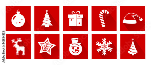Christmas cartoon vector icon. New Year symbol. Holiday decotarion set, red and white colors. Greeting illustration photo