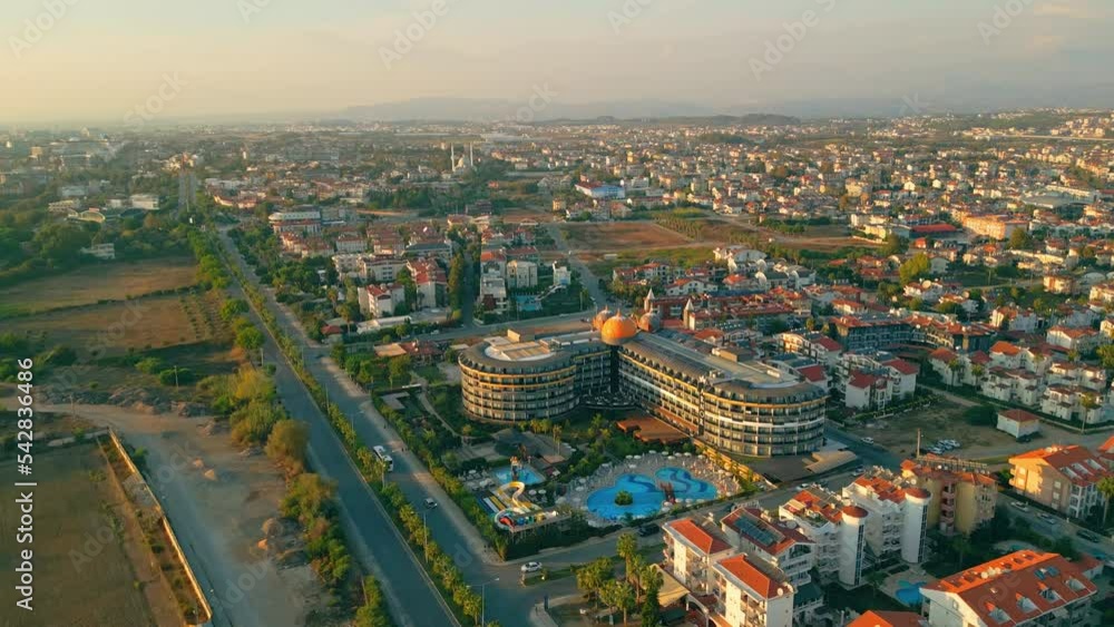 ascending view of the beautiful city, hotels, and pools. Okurcalar, Turkey. High quality 4k footage ascending view of the beautiful city, hotels, and pools. Okurcalar, Turkey. High quality 4k footage