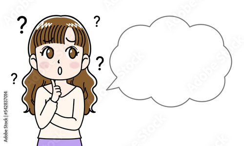 悩みのある女性のイラスト（吹き出し）