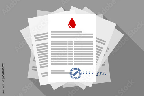 Stack of medical forms with laboratory tests results of patient