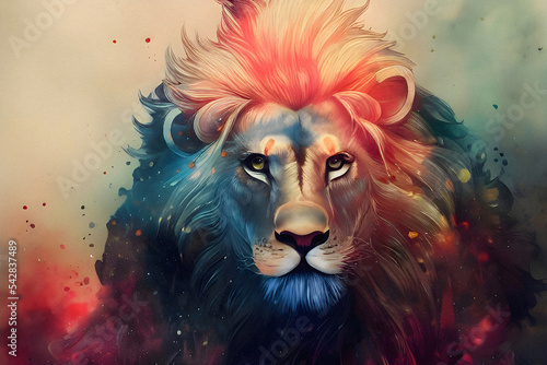 Beautiful Lion in Colorful Ink © Mauro