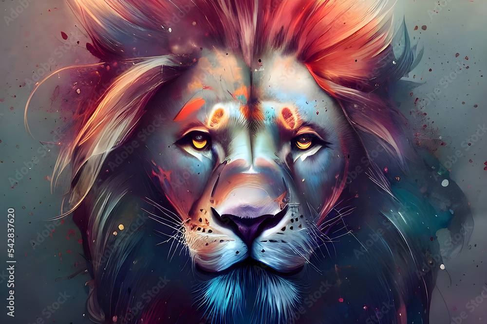 Beautiful Lion in Colorful Ink Beautiful Lion in Colorful Ink