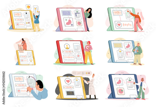 Online medical consultation and support metaphor. Online doctor. Healthcare services, Ask doctor. Tele medicine e-health service. Therapist videocalling phone screen. Diagnosis treatment of patients