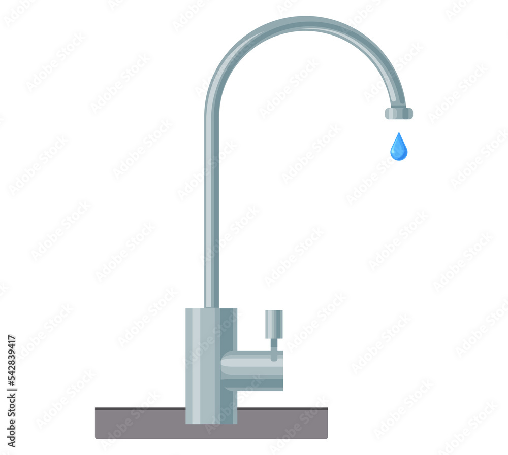 Grey water tap icon isolated on white background. Metal crane with falling drop. Faucet device by which flow of liquid or gas from pipe can be controlled. Plumbing item for kitchen or bathroom Grey water tap icon isolated on white background. Metal crane with falling drop. Faucet device by which flow of liquid or gas from pipe can be controlled. Plumbing item for kitchen or bathroom