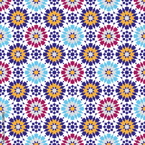 Moroccan Colorful Mosaic Zellige Pattern Pixel Perfect to repeat both horizontally and vertically photo