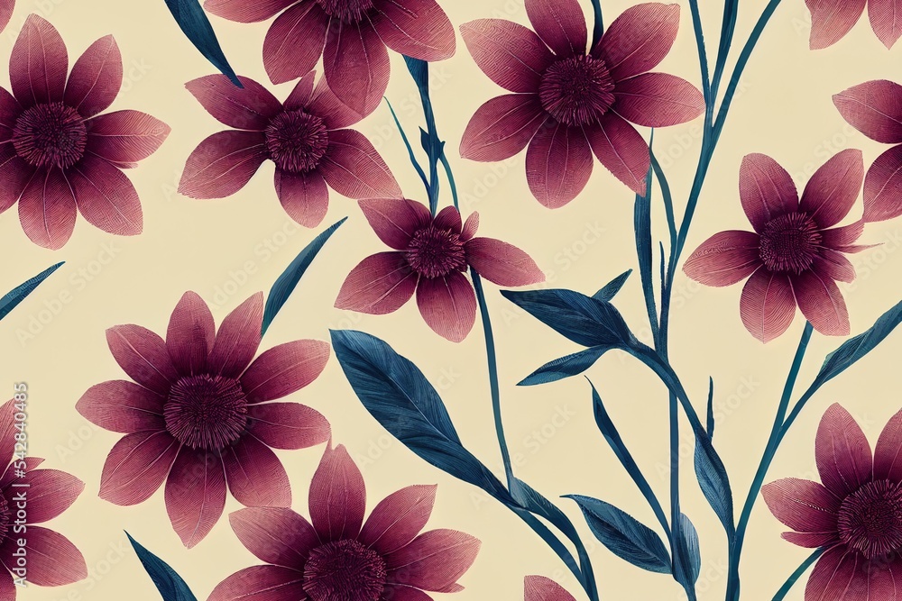 Handmade Floral Pattern With Digital Texture Handmade Floral Pattern With Digital Texture