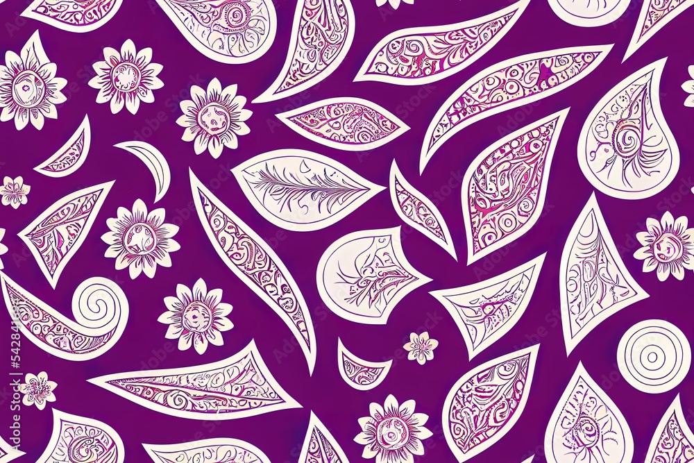 Naklejka premium cilorful paisley motif border and seamless motif design digital stock illustration