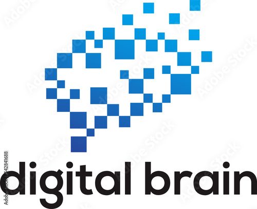 digital brain logo. brain pixel icon