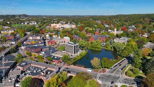 Winchester Center Historic District including Town Hall and High School in fall in town of Winchester, Massachusetts MA, USA. photo