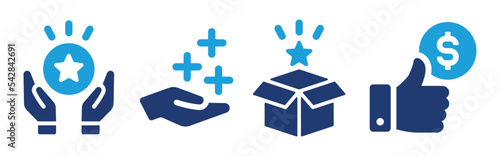 Benefit icon set. Revenue, surprise box, reward and special offer icons. Vector illustration. photo