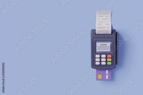 Vector illustration of Contactless POS terminal bank payment with bill receipt, 3d payment machine, Concept of payment processing.