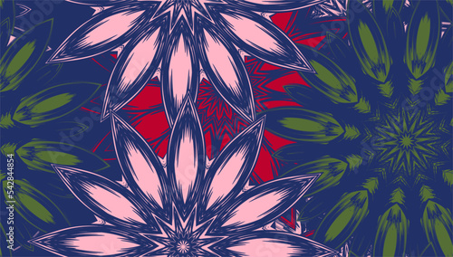 Flowers. Seamless floral background. Tracery handmade nature ethnic fabric backdrop pattern. Textile design texture. Decorative color art. Vector