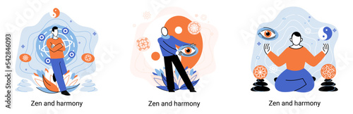 Zen and harmony metaphor, meditation practice. Balance, relaxation, mindfulness. Calm person relaxing. Yoga and spiritual practice, relax, recreation, healthy lifestyle. Japanese cult of mind and body