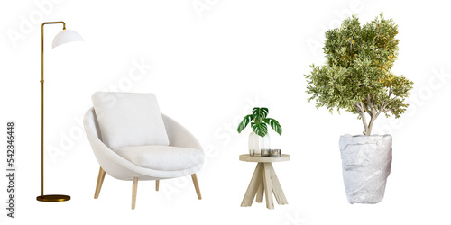 Modern interior furniture set in 3d rendering photo