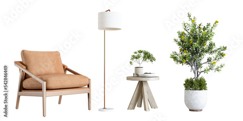 Modern interior furniture set in 3d rendering