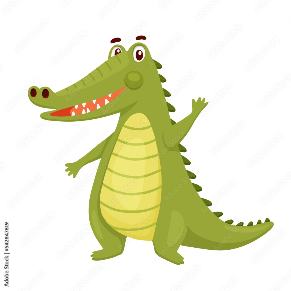 Fototapeta premium Cute Crocodile Waving his Paw. Funny Alligator isolated on white. Cartoon Vector Illustration Green Animal Character