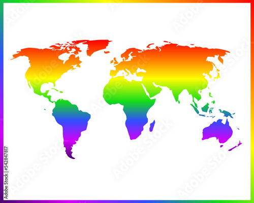 Rainbow colored gradient world map  isolated on white background - vector illustration