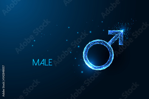 Abstract male symbol in futuristic glowing low polygonal style isolated on dark blue background