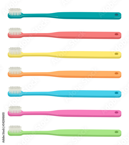 俯瞰気味のたくさんの歯ブラシ