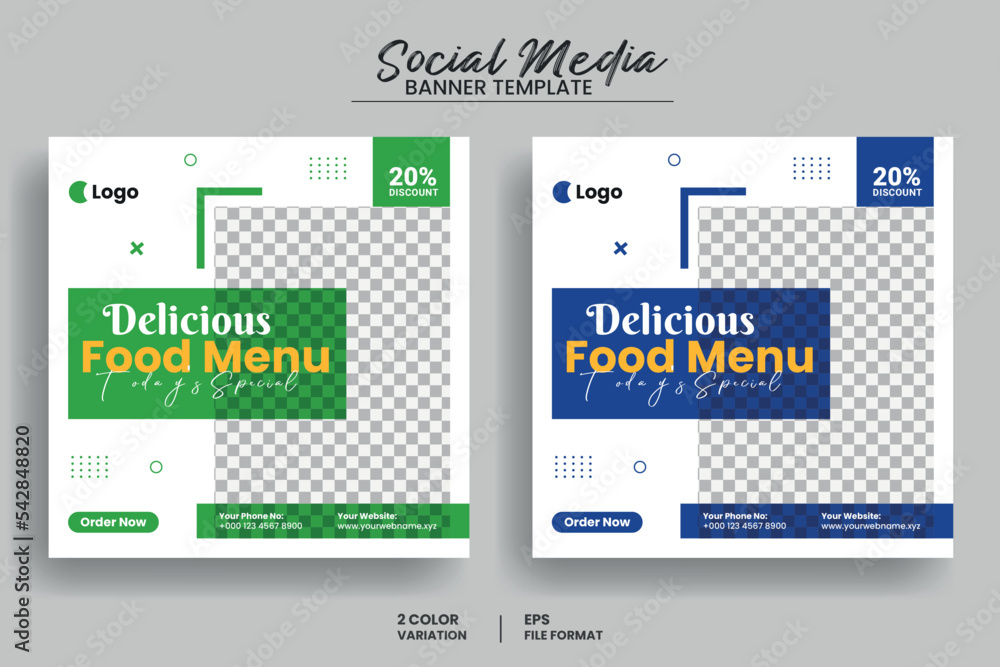 Obraz premium Food menu and restaurant social media post banner template and Instagram square banner layout. web banner set