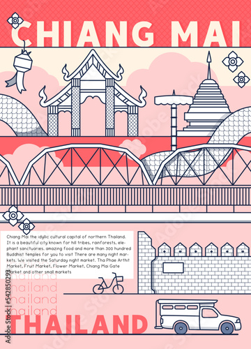 publicity poster for landmark chiang mai thailand kawaii doodle flat cartoon vector illustrationpublicity poster for landmark chiang mai thailand kawaii doodle flat cartoon vector illustration