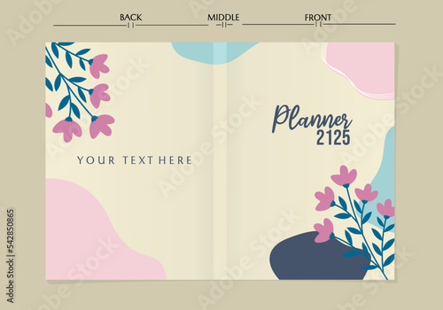 Set of planner cover templates with beauty flower. pastel backgrounds with floral decorations. Designs is for notebook, planner, diary, poster, card. Size A4. Vector illustration