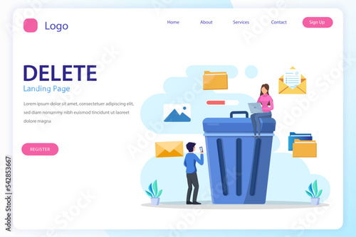 Delete concept. deleting data and move unnecessary files to the trash bin. illustration vector