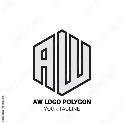 AW Logo Polygon - Minimalist Alphabet Logo in Polygon Shape