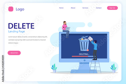 Delete concept. deleting data and move unnecessary files to the trash bin. illustration vector