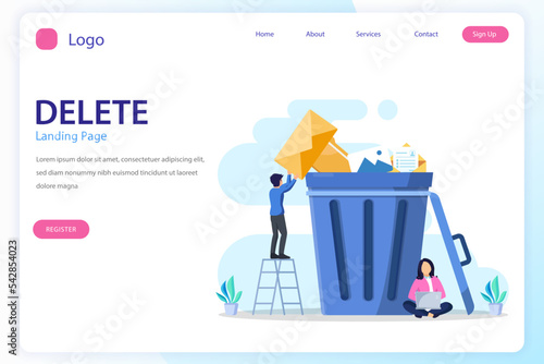 Delete concept. deleting data and move unnecessary files to the trash bin. illustration vector