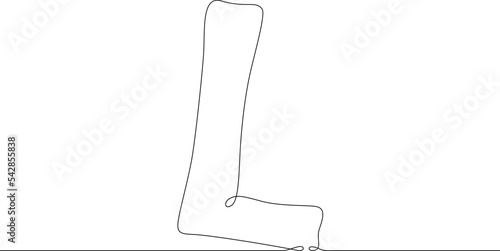 One continuous line. Letter of the alphabet. Latin alphabet. Capital letter. Letter L .One continuous line on a white background.