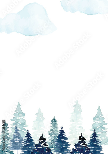 winter pine trees watercolor illustration background